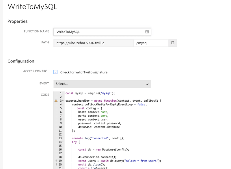 mysql twilio integration: Overview of Twilio Function with local database